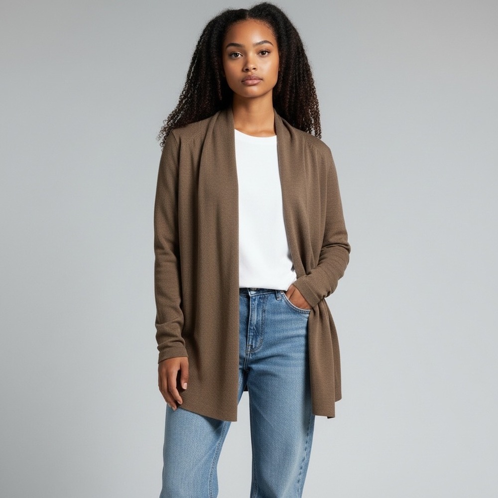 THEORY Ceilina New Steady Brown Wool Blend Cardigan Sweater‎ L Minimalist Luxury